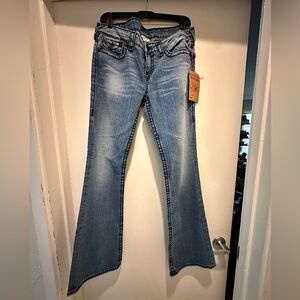 True Religion SUPER BECKY T Blue Flare Wide Leg Jeans Vintage-Inspired